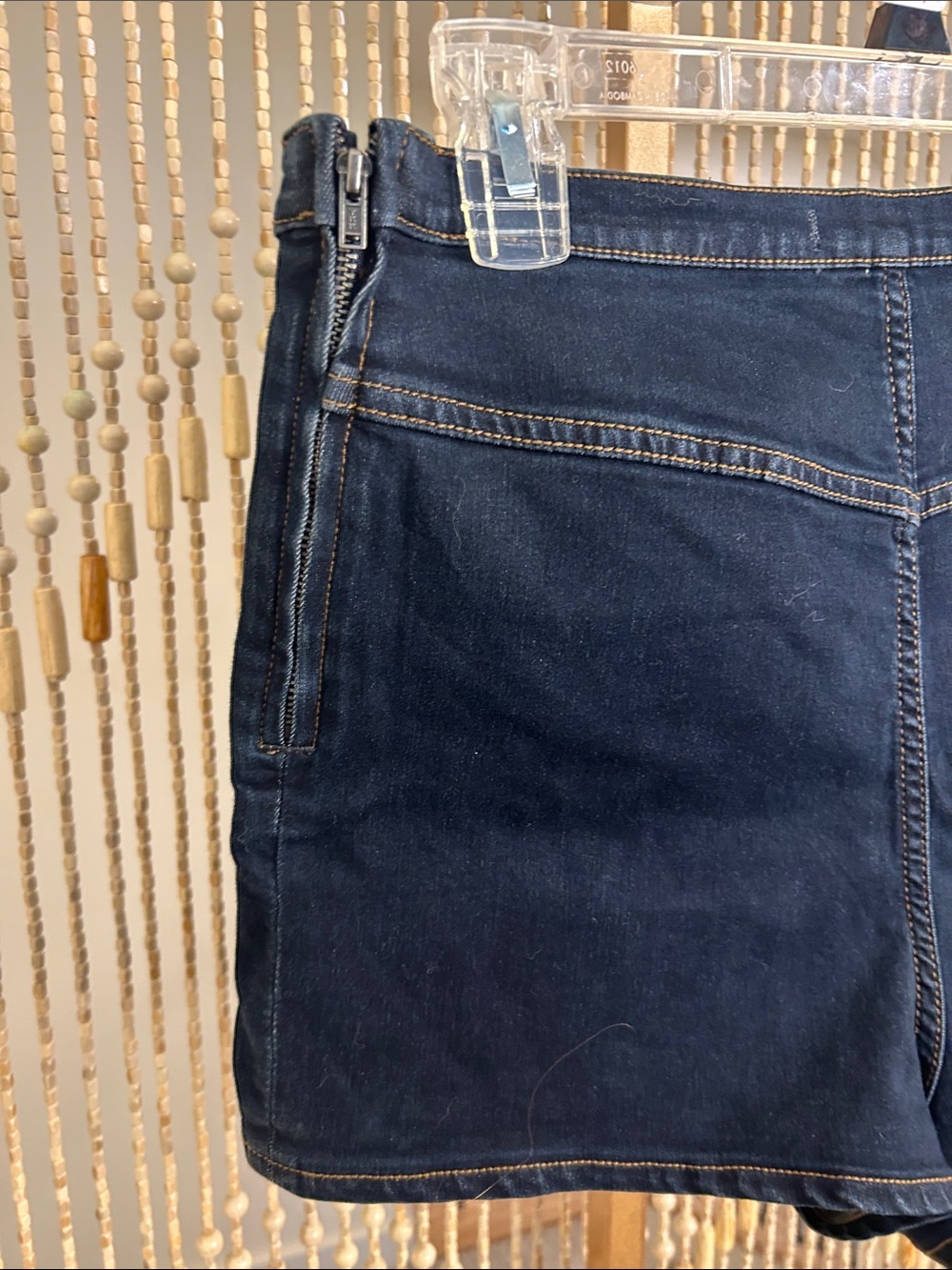 Free People Dark Indigo High-Rise Jean Shorts with Contrast Stitching - Picture 6 of 8